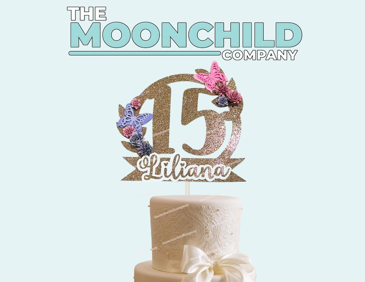 Personalized Sweet 15 Cake Topper | Butterfly Quinceañera Cake Topper | Floral 15th Birthday Topper | Custom Name Cake Topper | Mis Quince