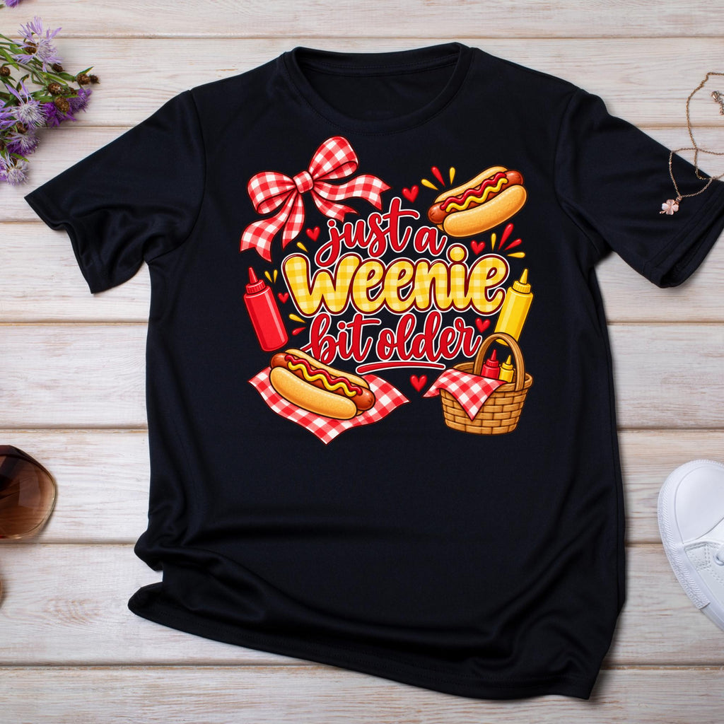 Weenie Birthday Shirt Girl, Hot Dog Birthday Shirt, Just a Weenie Bit Older Shirt, Picnic Birthday Outfit, Girls Birthday Tee