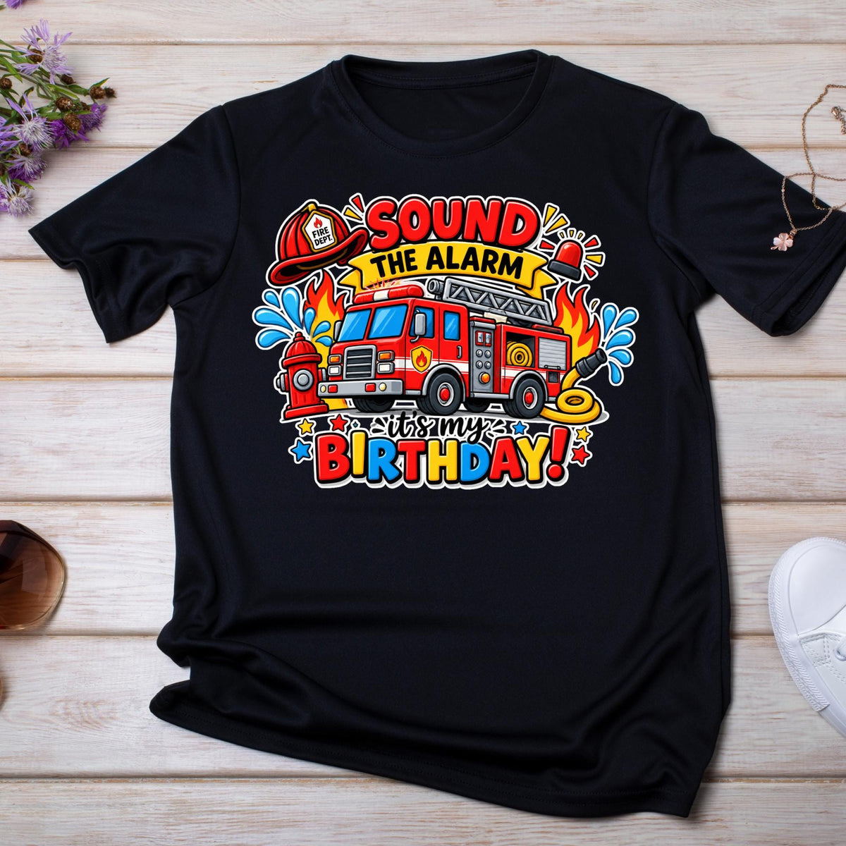 Fire Truck Birthday Shirt, Sound the Alarm Birthday Shirt, Firefighter Birthday Boy Shirt, Kids Fire Truck Party Outfit, Birthday Tee