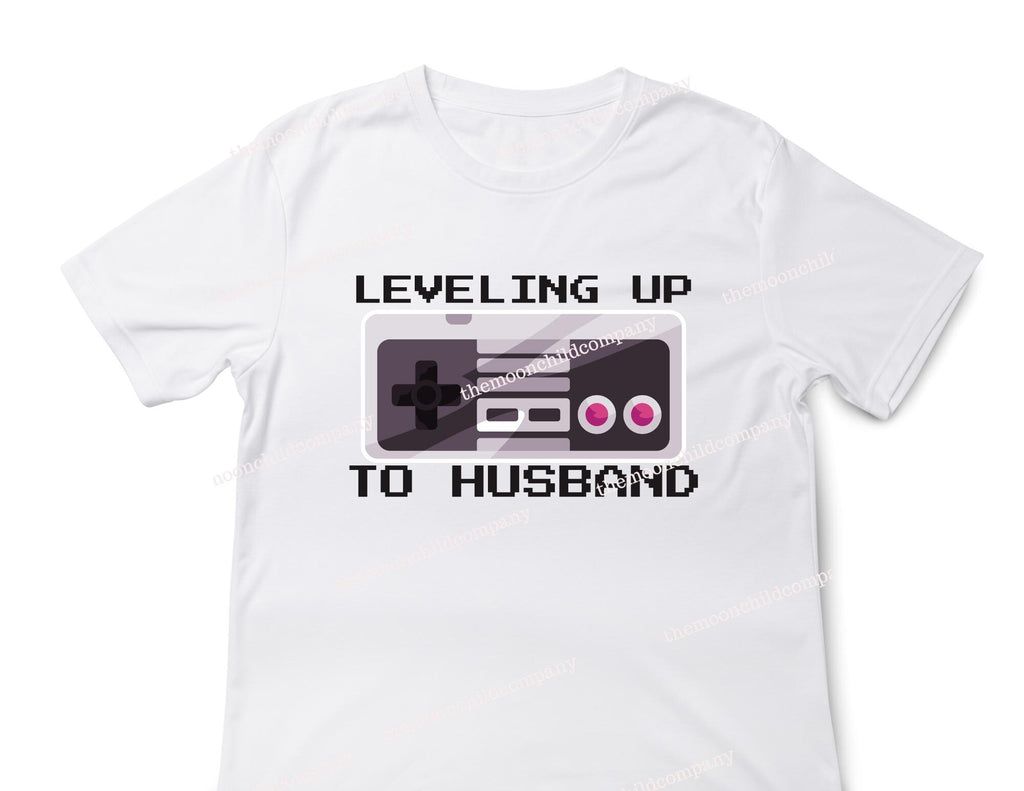 Leveling Up to Husband Shirt, Groom Video Game Shirt, Gamer Bachelor Party Tee, Engagement Party Shirt for Groom, Wedding Gaming Theme