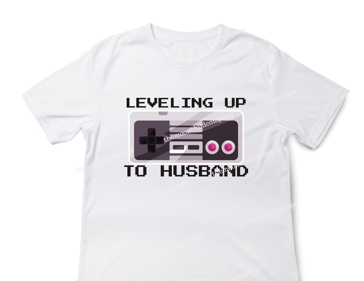 Leveling Up to Husband Shirt, Groom Video Game Shirt, Gamer Bachelor Party Tee, Engagement Party Shirt for Groom, Wedding Gaming Theme