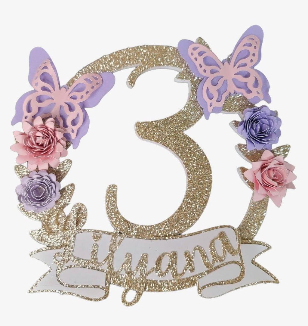Personalized Fairy Birthday Cake Topper | Pink Butterfly Fairy Garden Party Decor | Custom Name & Age Girl Birthday