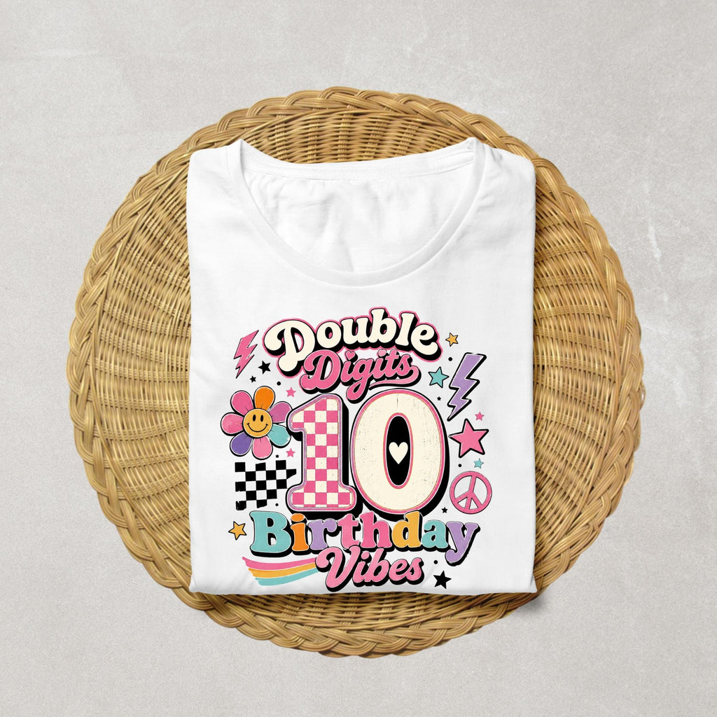 Double Digits 10 Birthday Shirt | Retro 10th Birthday Shirt | Groovy 10th Birthday Outfit | Girls 10th Birthday Tee | Birthday Vibes Shirt