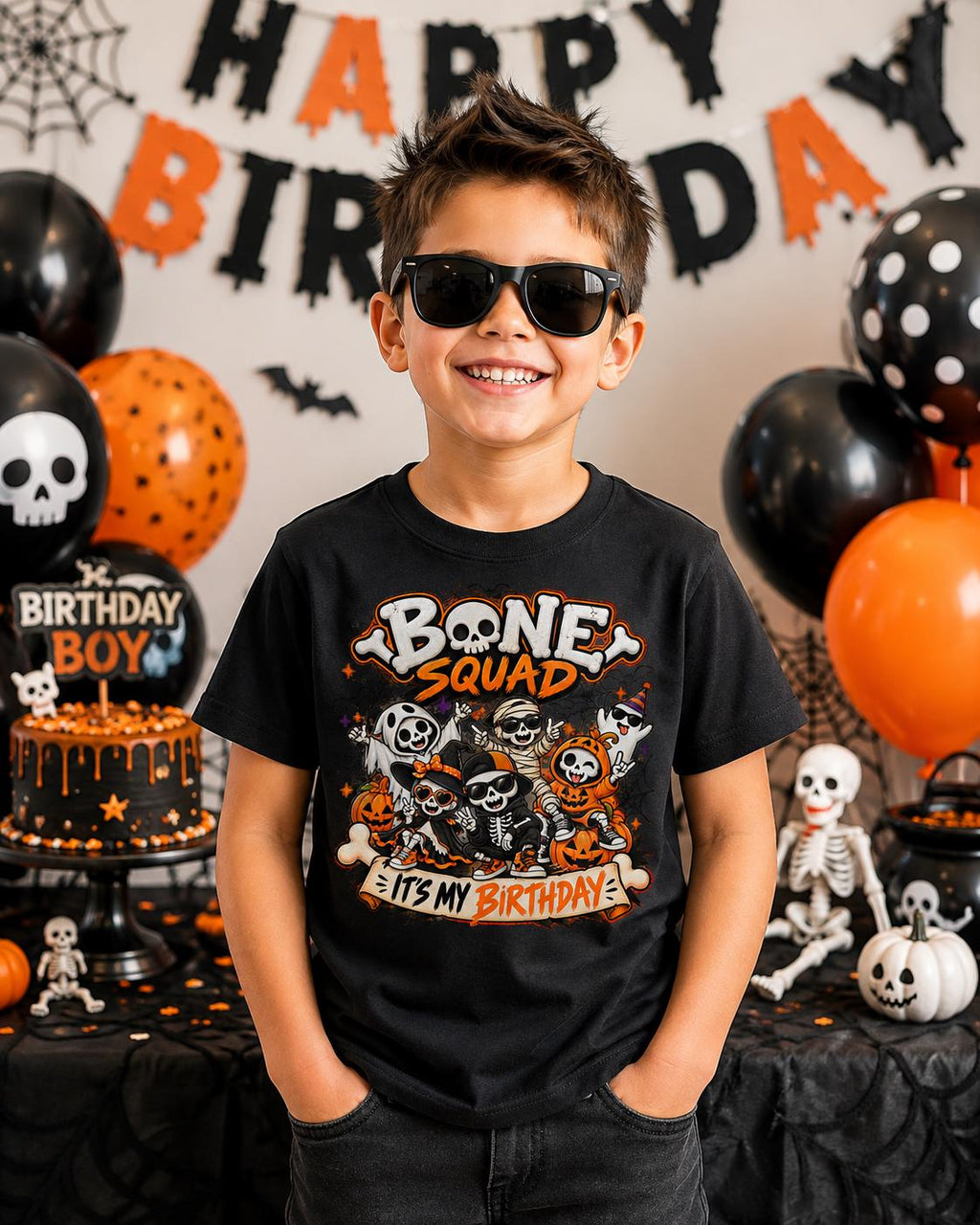 Bone Squad Birthday Shirt, Halloween Birthday Shirt for Kids, Skeleton Birthday Boy Shirt, Spooky Birthday Party Tee, October Birthday