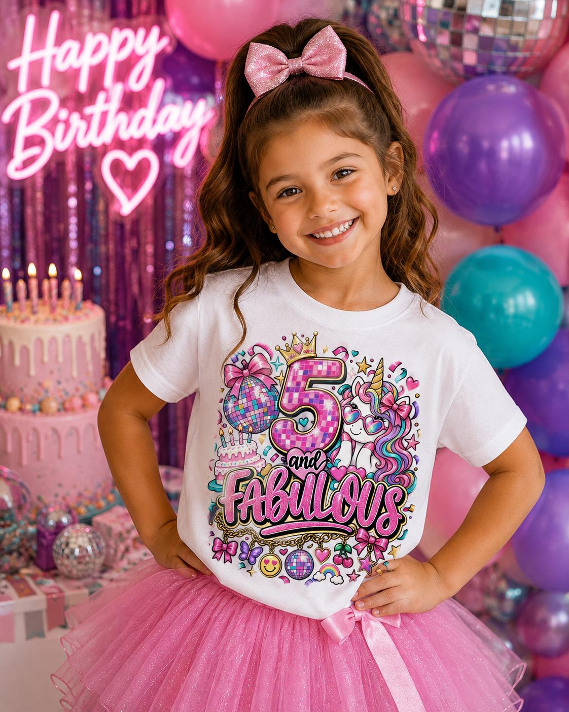 5 and Fabulous Birthday Shirt Girl, 5th Birthday Shirt, Five Year Old Birthday Outfit, Disco Unicorn Birthday Tee, Girls Birthday Shirt