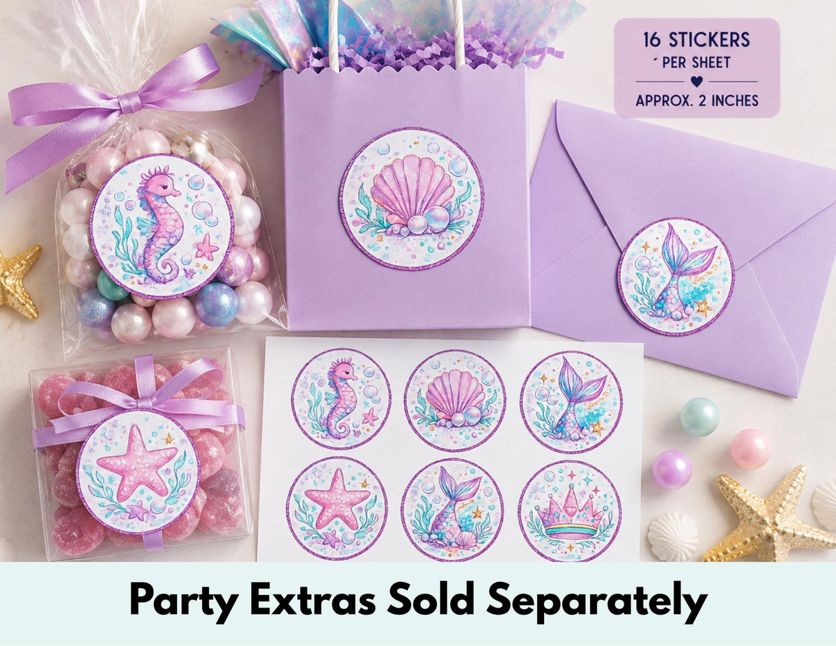Mermaid Cupcake Toppers & Favor Tags | Mermaid Birthday Decorations | 12 Pack Cupcake Toppers | Mermaid Party Favor Tags