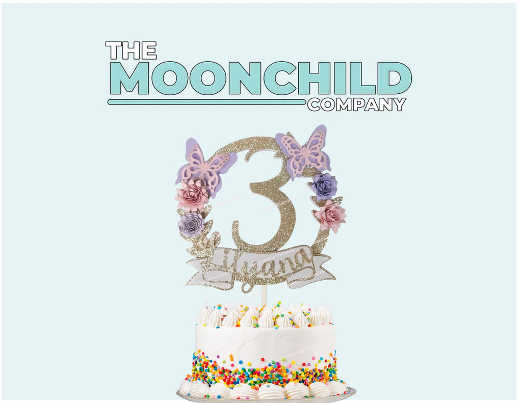 Personalized Fairy Birthday Cake Topper | Pink Butterfly Fairy Garden Party Decor | Custom Name & Age Girl Birthday