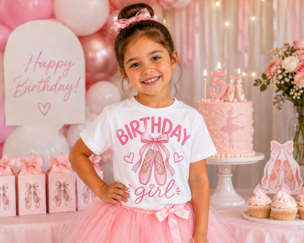 Ballet Birthday Girl Shirt | Ballerina Birthday Shirt | Pink Ballet Slippers Birthday Tee | Dance Party Outfit | Girls Birthday Shirt