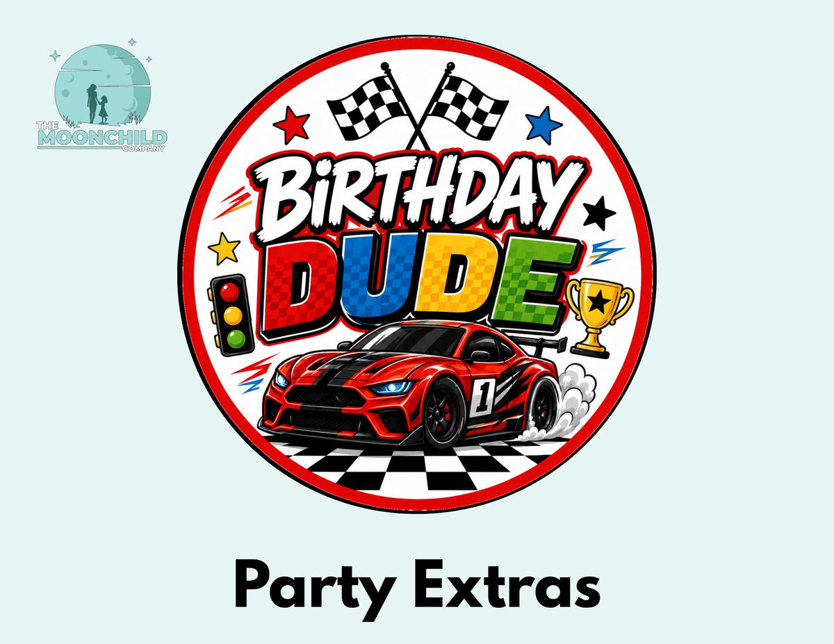 Race Car Birthday Party Decorations, Racing Cupcake Toppers, Race Car Stickers, Racing Favor Tags, Birthday Dude Party Decor