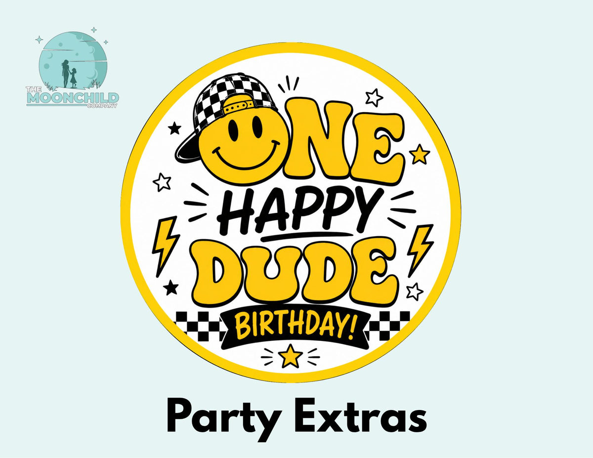 One Happy Dude Cupcake Toppers, Favor Tags & Stickers | Smiley Face Birthday Party Decor | First Birthday Party Favors | Dessert Table