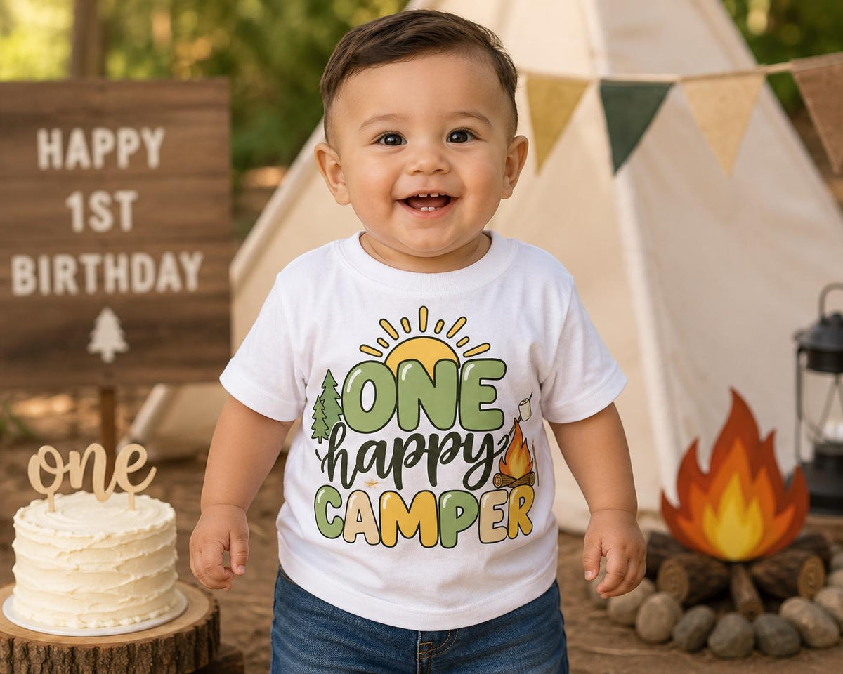 One Happy Camper Birthday Shirt, First Birthday Boy Shirt, Camping 1st Birthday Outfit, One Happy Camper Shirt, Woodland Birthday Tee