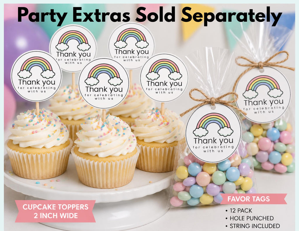 Rainbow Thank You Party Stickers | Goodie Bag Favor Stickers | Treat Bag Labels | Birthday Party Stickers | Matte or Glossy | 16 Stickers