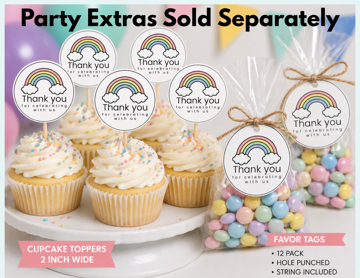 Rainbow Thank You Party Stickers | Goodie Bag Favor Stickers | Treat Bag Labels | Birthday Party Stickers | Matte or Glossy | 16 Stickers