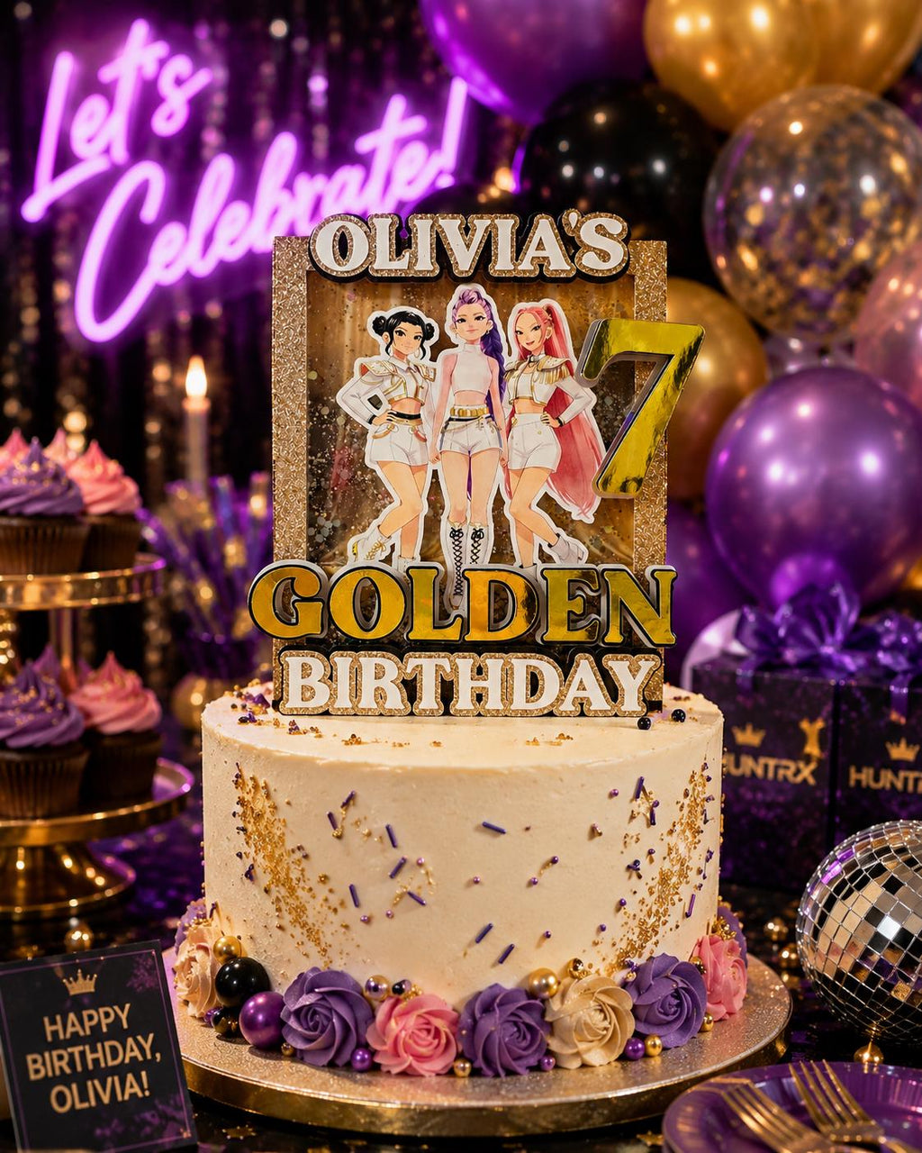 Golden Birthday Shaker Cake Topper | Personalized Birthday Cake Decoration | Gold Glitter Birthday Party Decor | Custom Name Cake Topper