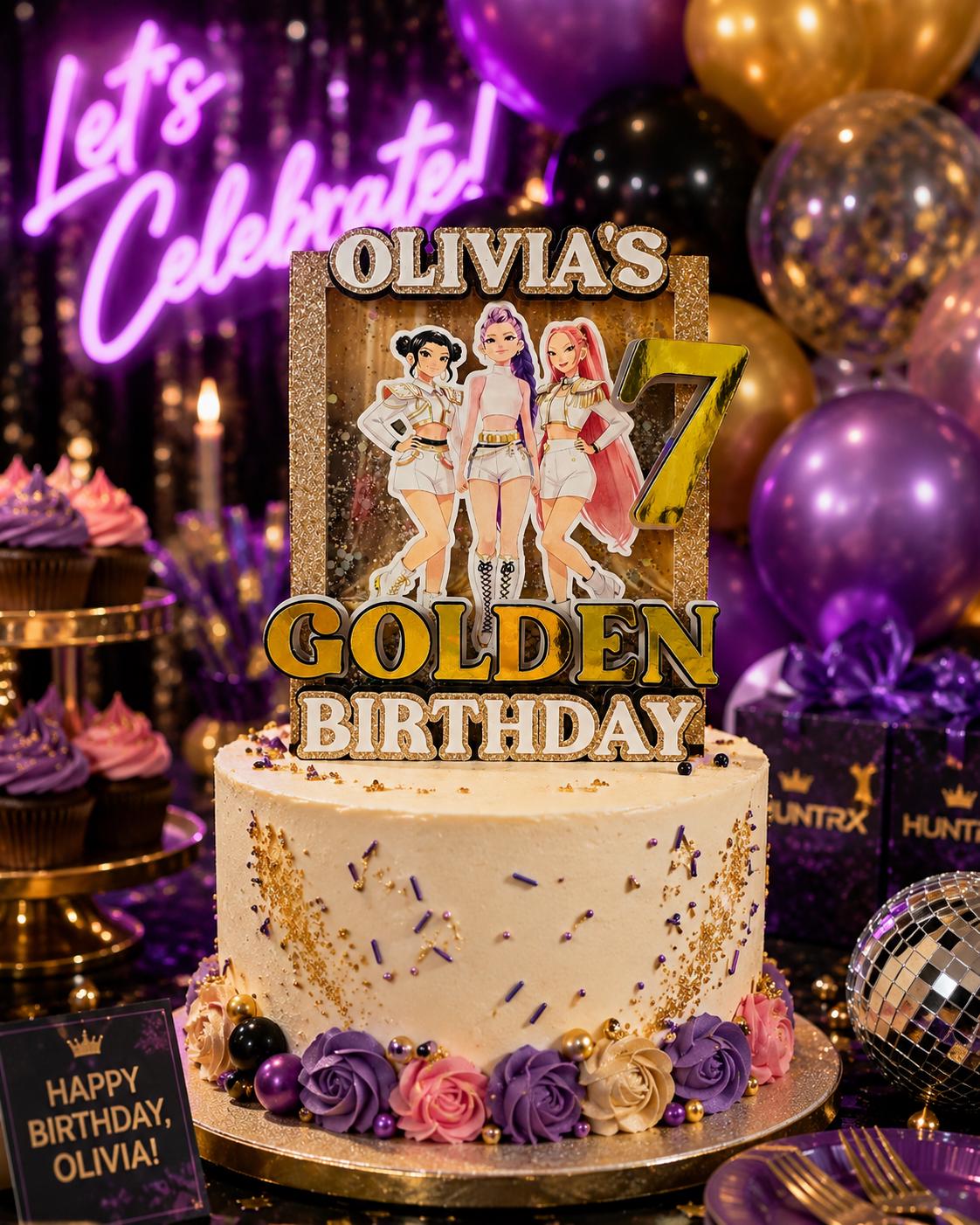 Golden Birthday Shaker Cake Topper | Personalized Birthday Cake Decoration | Gold Glitter Birthday Party Decor | Custom Name Cake Topper