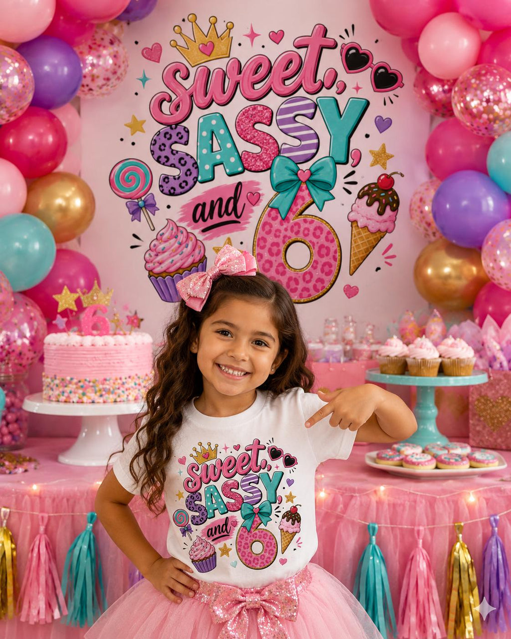 Sweet Sassy and 6 Birthday Shirt, 6th Birthday Girl Shirt, Girls Sixth Birthday Outfit, Candy Birthday Tee, Pink Birthday Party Shirt