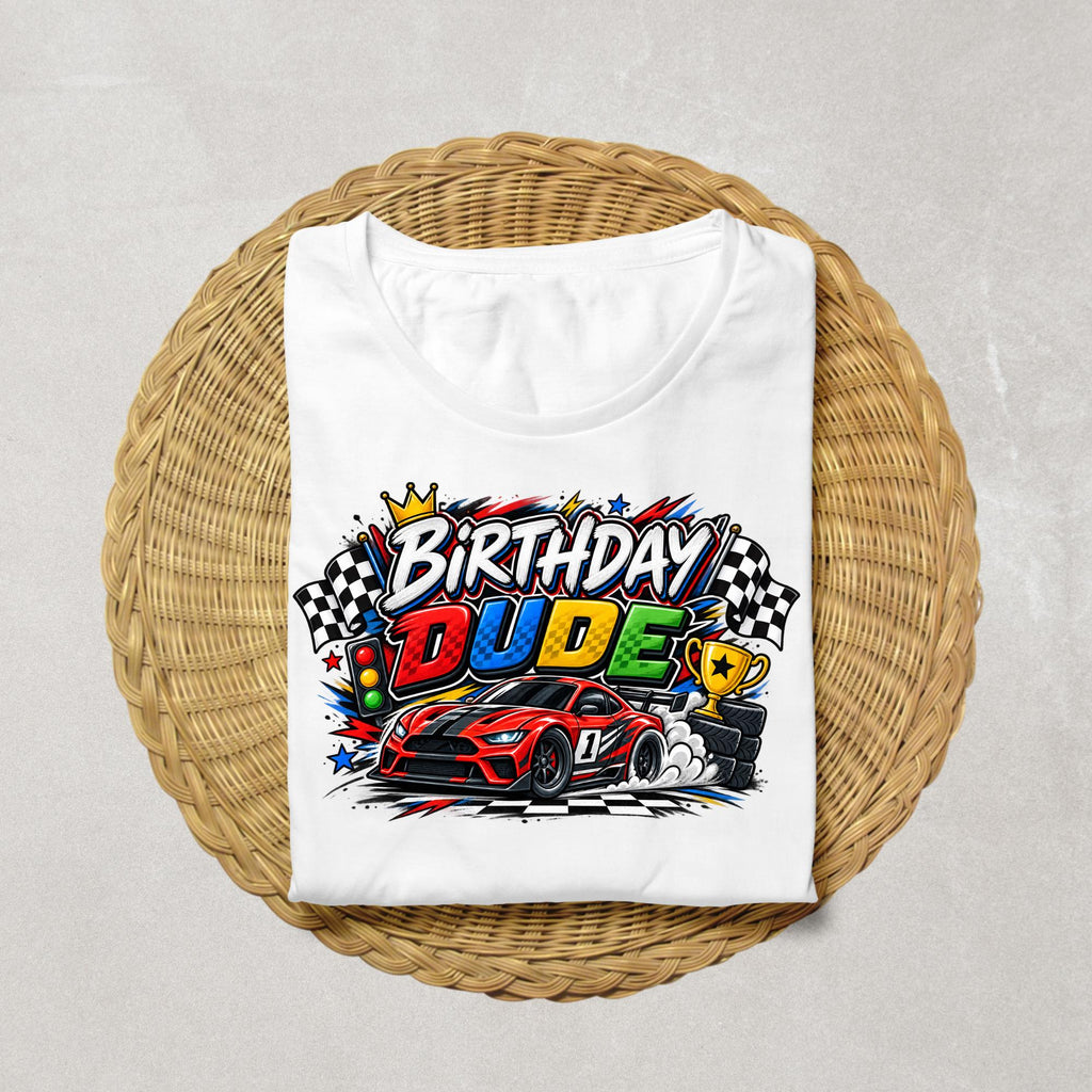 Race Car Birthday Shirt, Birthday Dude Shirt, Racing Birthday Boy Shirt, Checkered Flag Birthday Tee, Race Car Party Outfit
