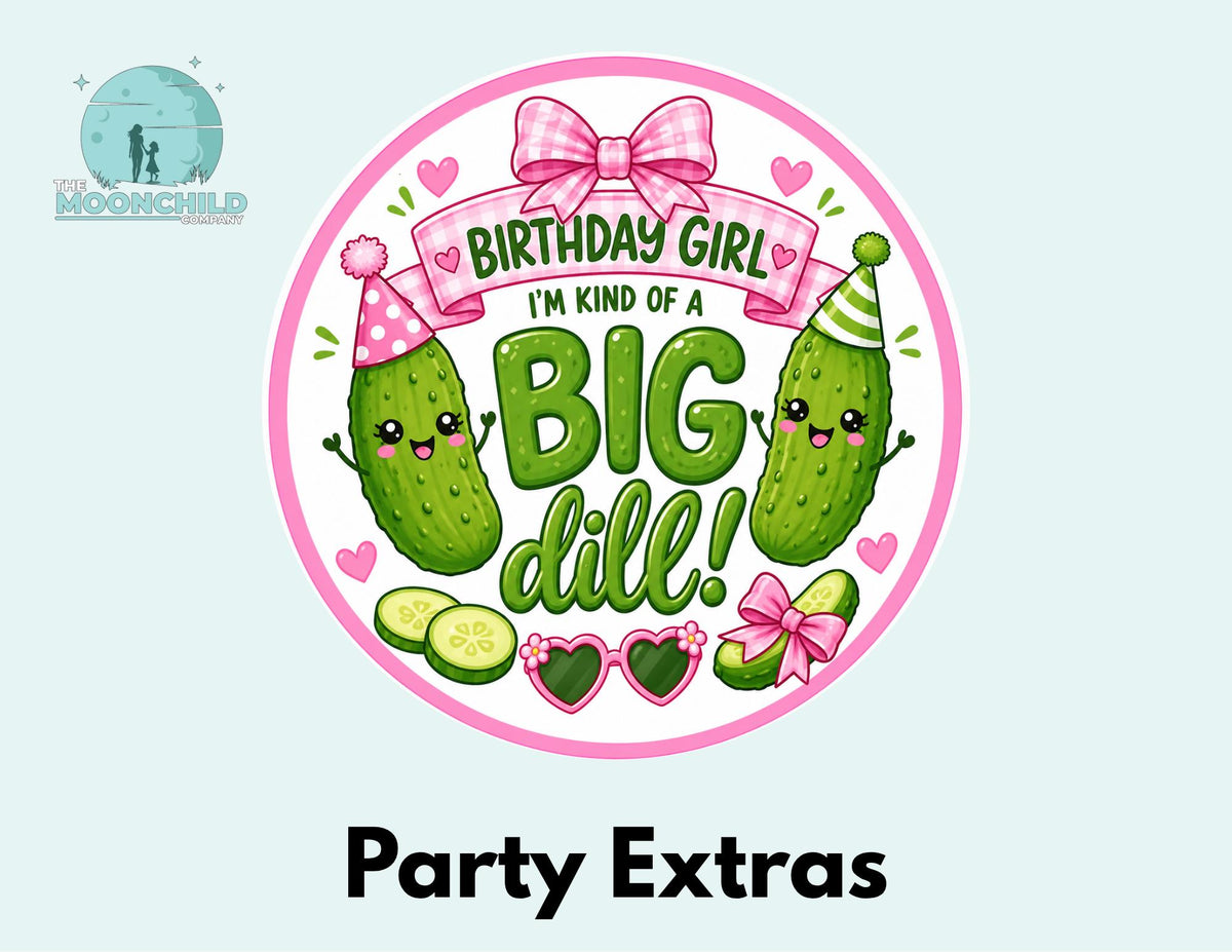 Pickle Birthday Party Decorations, Pickle Cupcake Toppers, Birthday Favor Tags, Pickle Stickers, Big Dill Birthday Party Decor