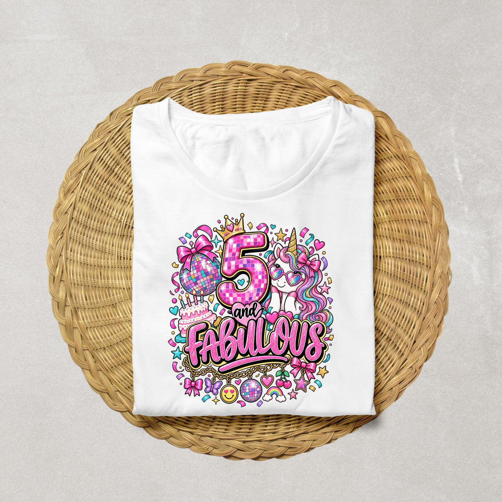 5 and Fabulous Birthday Shirt Girl, 5th Birthday Shirt, Five Year Old Birthday Outfit, Disco Unicorn Birthday Tee, Girls Birthday Shirt