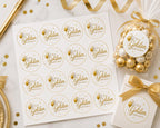 Golden Birthday Party Stickers | 16 Matching Favor Stickers | Treat Bag Labels | Matte or Glossy Finish