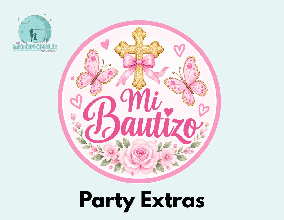 Mi Bautizo Cupcake Toppers, Favor Tags & Stickers | Pink Baptism Party Decorations | Baptism Dessert Table Decor | Girl Baptism Favors